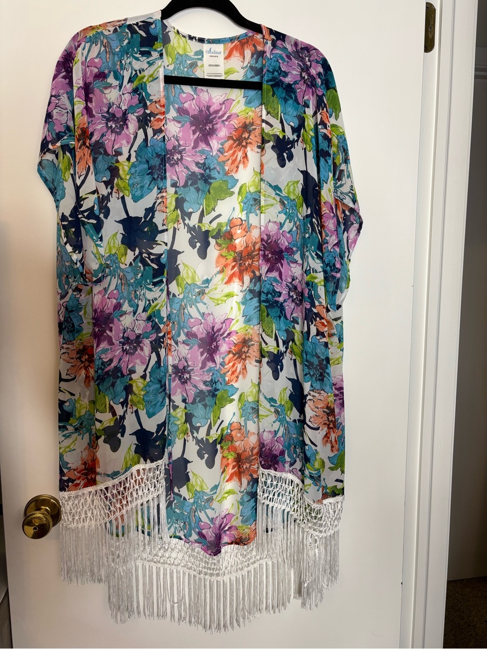 Catalina Floral Fringe Kimono - Purple, Teal, Green, Coral